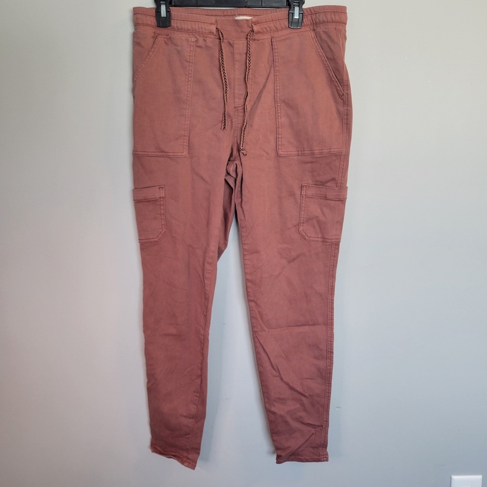 Maurices Womens Rose Pink Cargo Jogger Pants Stretch Utility Tapered Leg